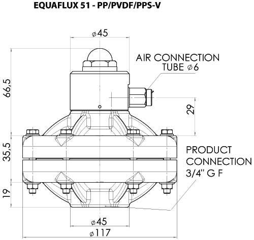 Розміри (мм) - EQUAFLUX 51 PP PVDF PPS-V